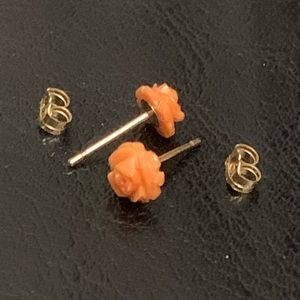 Hand carved coral vintage 14k gold earrings